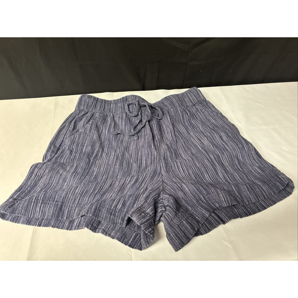 Time and Tru Size S (4-6) Blue Linen Blend Pull On Drawstring Shorts w/Pockets